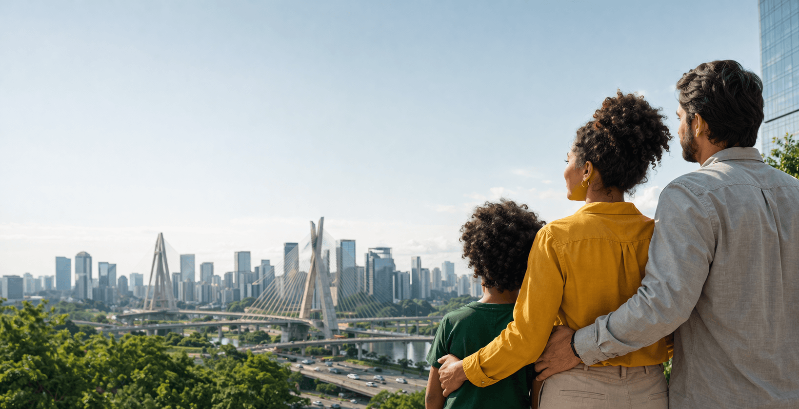 Família admirando à vista da cidade
